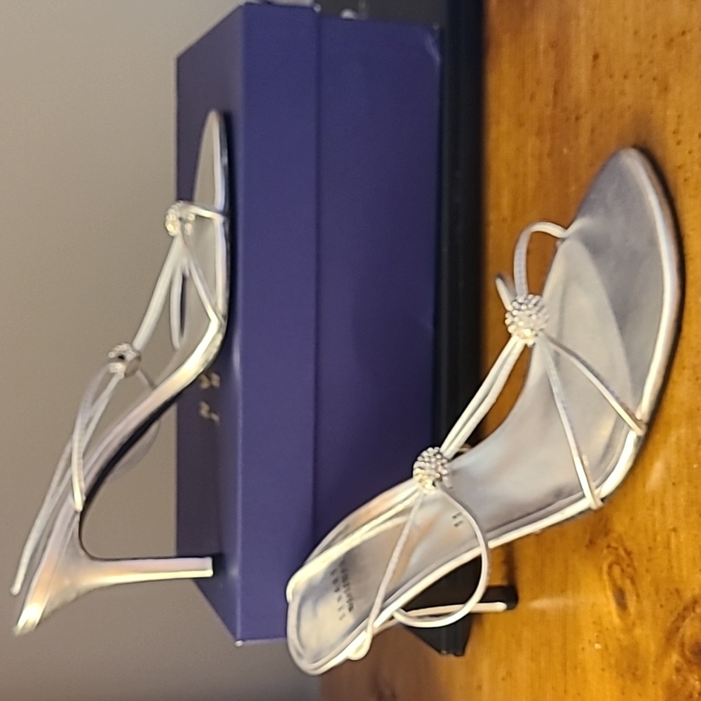 Stuart Weitzman Silver Strappy Heels Size 11 B - Picture 3 of 10